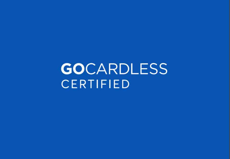 GoCardless Certified white text on blue background